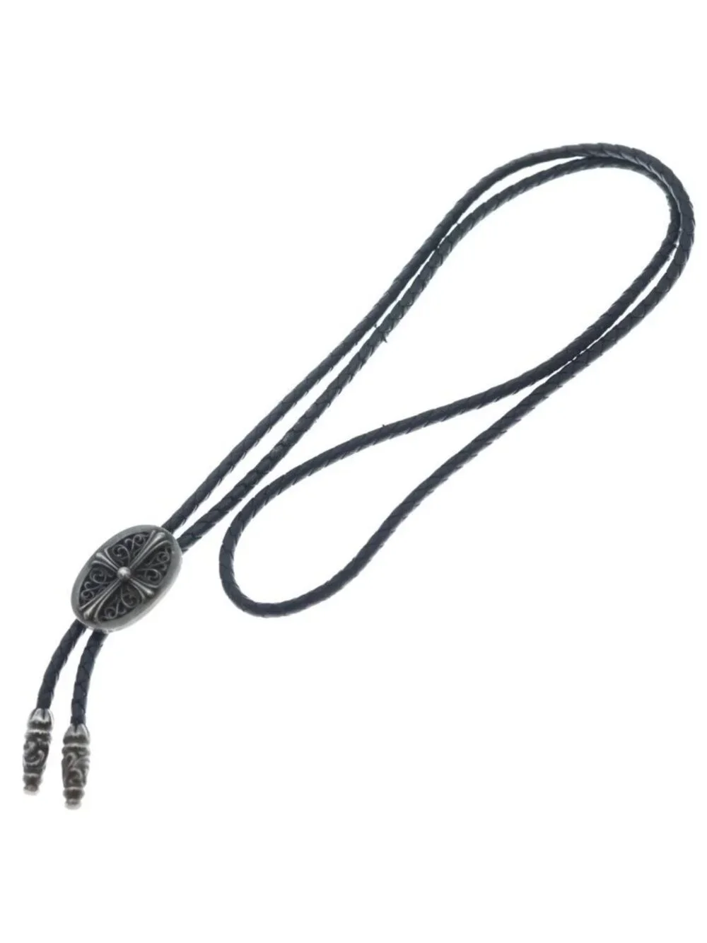 Chrome Hearts Bolotie Ovaltiny Tiny Classic Oval Cross Loop Tie Silver Black